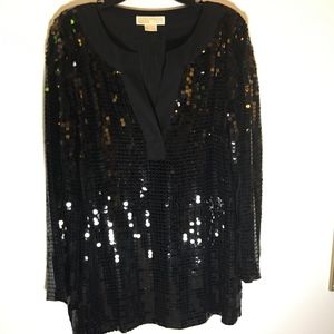 Michael Kors Black Sequin Tunic Top Blouse Size L